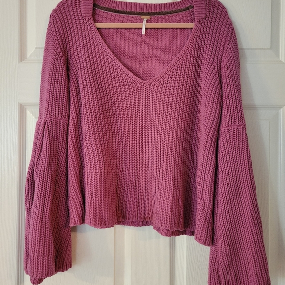 Free People Sweaters - Free People Pink V-Neck Sweater With Bell Sleeves